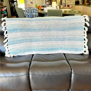 Beautiful Handmade Blue and White Stripes Crochet Blanket 56 x 35 (Got Baby?)